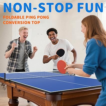 Ping Pong Table Top, 8X4 FT Foldable Table Tennis Table for Billiard and Pool Tables, Indoor Outdoor Table Tennis Conversion Top with Net & Premium Foam Padding - Perfect for Family Game Rooms