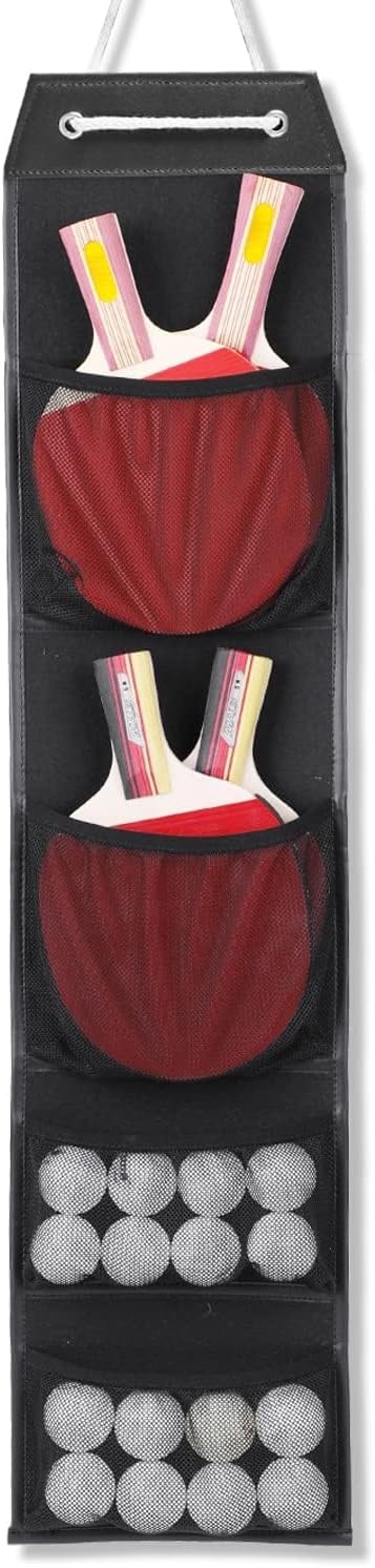 Ping Pong Storage Rack, Table Tennis Racket Holder Wall Mount Organizer for 4 Paddles and Balls