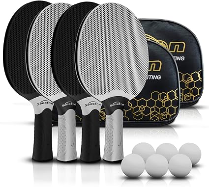 Table Tennis Rackets Set,Professional Ping Pong Paddle Set for 4 Players, Composite Rubber Table Tennis Paddles, Indoor or Outdoor Games.