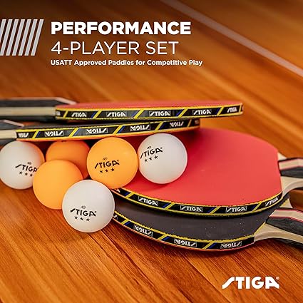 Performance 2 or 4 Player Table Tennis Set – USATT Approved Rackets and 3-Star Balls – 5-Ply Blade & Flared Handle – Perfect for Skill Development