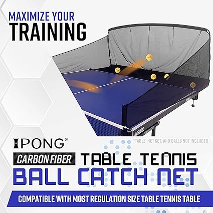 Carbon Fiber Table Tennis Ball Catch Net - Practice Net Attaches to Ping Pong Table for Ball Collection During Table Tennis Robot, Serve or Multi-Ball Training