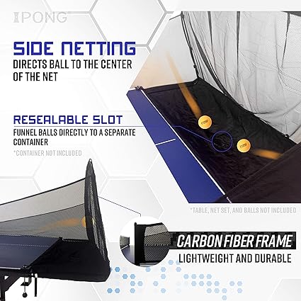 Carbon Fiber Table Tennis Ball Catch Net - Practice Net Attaches to Ping Pong Table for Ball Collection During Table Tennis Robot, Serve or Multi-Ball Training