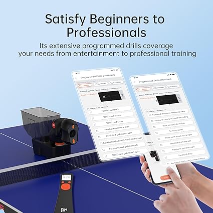 Table Tennis Robot, Portable Ping Pong Machine, APP Control, 264 Built-in Routines, 150-Ball Capacity, Customize Spin/Speed for Solo Training & Coaching