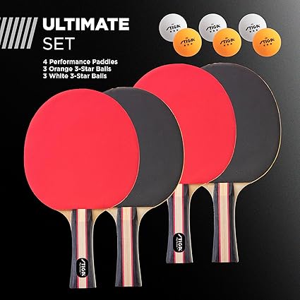 Performance 2 or 4 Player Table Tennis Set – USATT Approved Rackets and 3-Star Balls – 5-Ply Blade & Flared Handle – Perfect for Skill Development