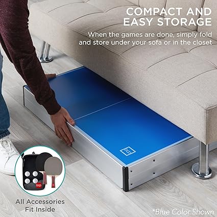 Products 6x3ft Portable Ping Pong Table, Mid-Size Folding Indoor Outdoor Table Tennis w/ 2 Paddles, 4 Balls Included, Carrying Bag