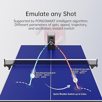 Table Tennis Robot, Portable Ping Pong Machine, APP Control, 264 Built-in Routines, 150-Ball Capacity, Customize Spin/Speed for Solo Training & Coaching