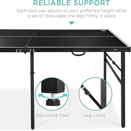 Products 6x3ft Portable Ping Pong Table, Mid-Size Folding Indoor Outdoor Table Tennis w/ 2 Paddles, 4 Balls Included, Carrying Bag