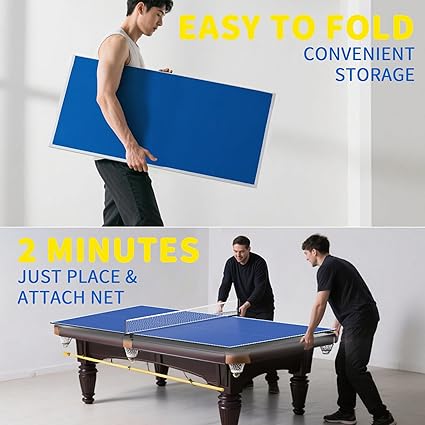 Ping Pong Table Top, 8X4 FT Foldable Table Tennis Table for Billiard and Pool Tables, Indoor Outdoor Table Tennis Conversion Top with Net & Premium Foam Padding - Perfect for Family Game Rooms
