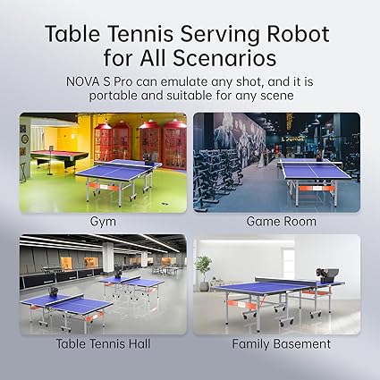 Table Tennis Robot, Portable Ping Pong Machine, APP Control, 264 Built-in Routines, 150-Ball Capacity, Customize Spin/Speed for Solo Training & Coaching