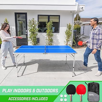 6 x 3 ft Mid-Size Table Tennis Table Set with Adjustable Height - Green or Blue